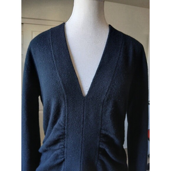 Beth Bowley 100% Cashmere V-Neck Sweater Black Ruched Women Size L Luxury - Picture 6 of 15